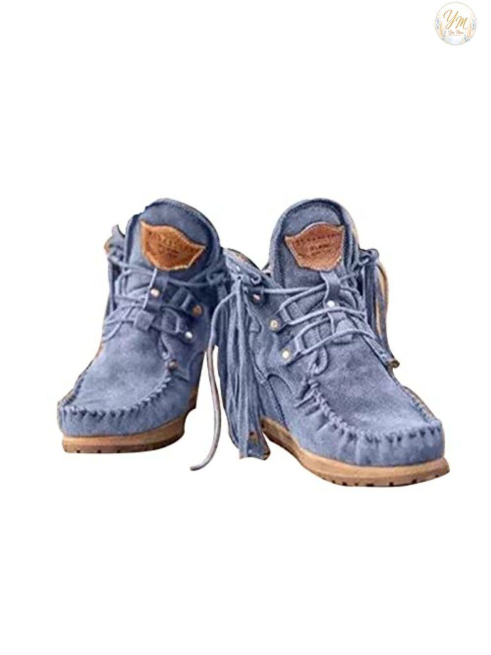 Vintage Cowboy Fringed Ankle Boots, Faux Suede, Round Toe, Lace Up